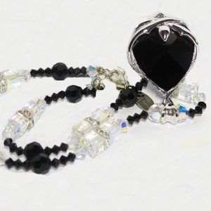 Austrian Crystal Element 18" Necklace Jet-Black Heart and crystal beads